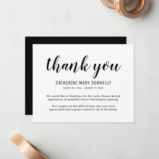 Simple Funeral Thank You Note Card | Zazzle