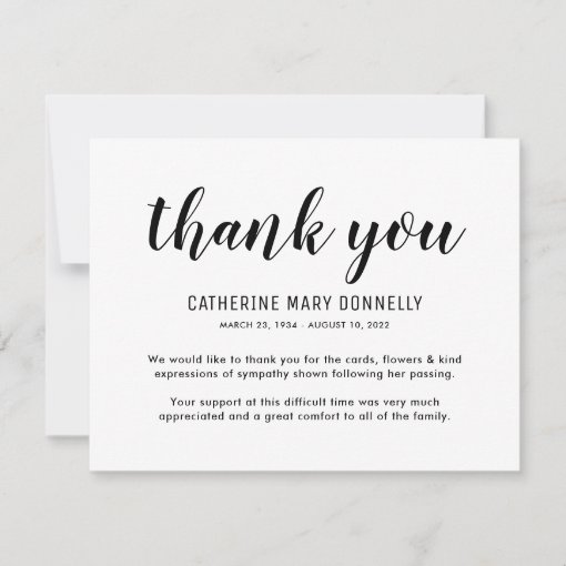 Simple Funeral Thank You Note Card | Zazzle