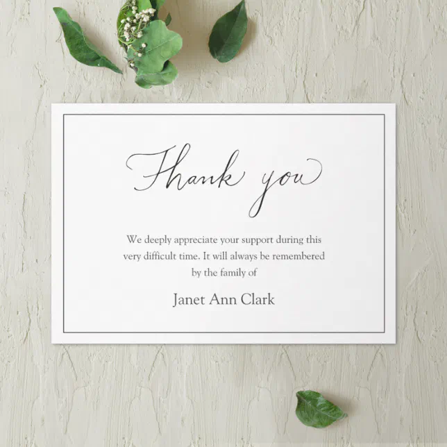 Simple Funeral Thank You Note Card | Zazzle