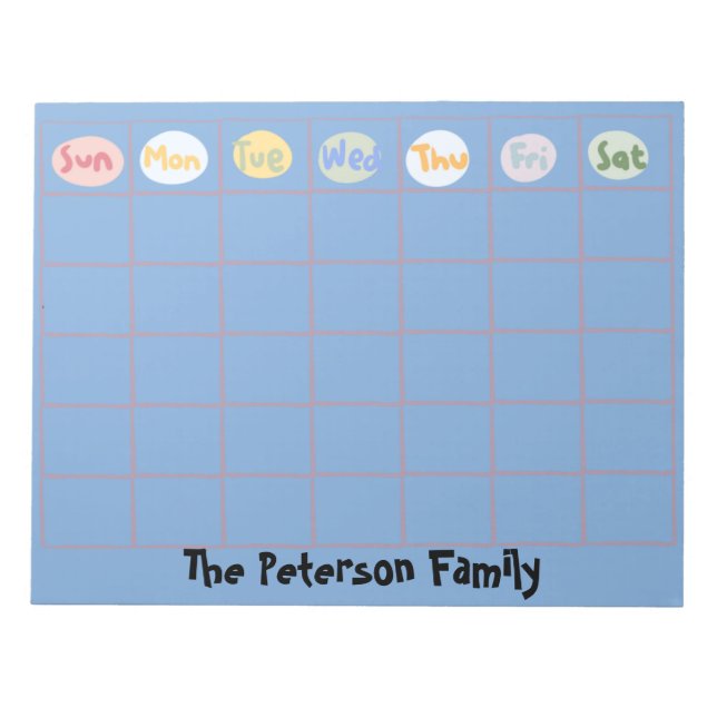 Simple Funky Family Custom Weekly Calendar  Notepad (Front)