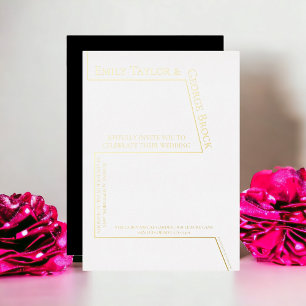 Simple Funny Black And White Modern Wedding Gold Foil Invitation