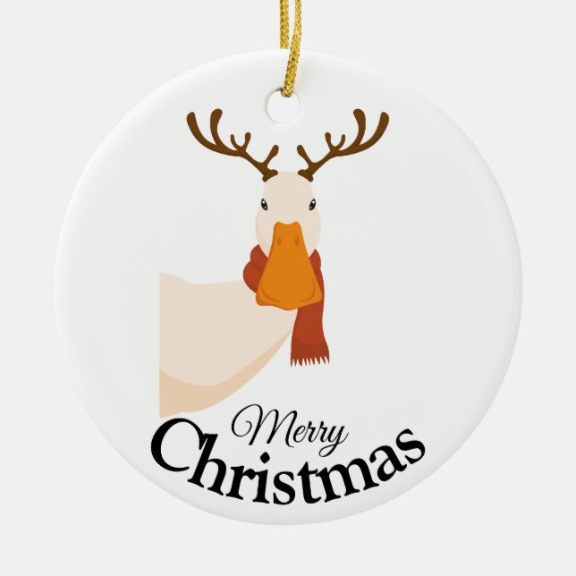 Simple Funny Cartoon Merry Christmas Duck  Ceramic Ornament (Front)