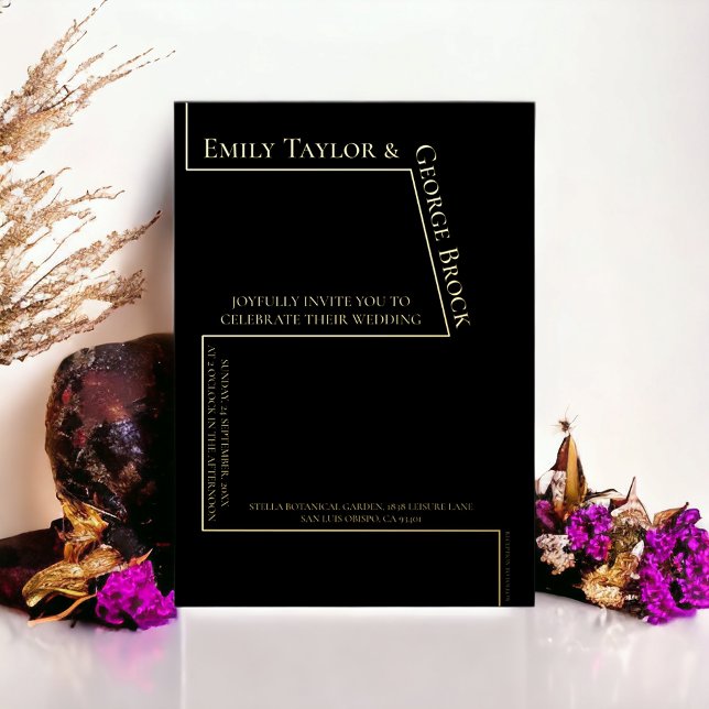 Simple Funny Chart Modern Wedding Black And Gold Foil Invitation (Creator Uploaded)