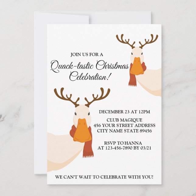 Simple Funny Christmas Cute Duck Antlers Invitation (Front)