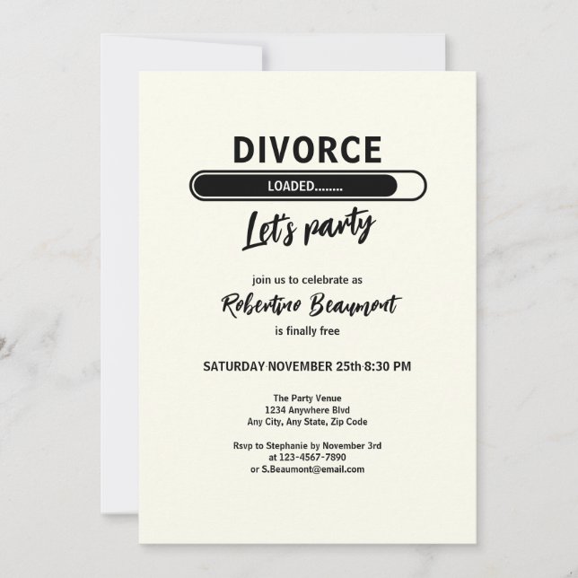 Simple Funny Divorce Loading Support Party Invitation (Front)