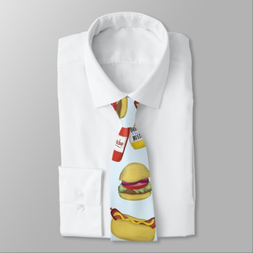 Simple Funny Hamburger and Hot Dog Humor Neck Tie