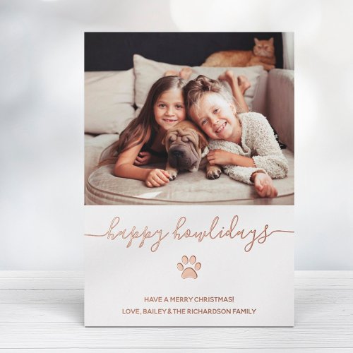 Simple Funny Happy Holidays from the Dog  Photo Foil Holiday Postcard