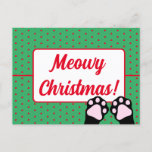 Simple Funny Meowy Christmas Black Cat Paws Up  Holiday Postcard