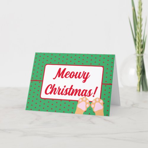 Simple Funny Meowy Christmas Ginger Cat Paws Up   Holiday Card