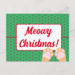 Simple Funny Meowy Christmas Ginger Cat Paws Up Holiday Postcard