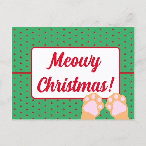 Simple Funny Meowy Christmas Ginger Cat Paws Up Holiday Postcard