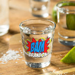 Simple Funny Modern Trendy Comic BAM! Cheers Shot Glass<br><div class="desc">Unique, fashionable, trendy and funny shot glass with cool and fun colorful vintage comic book pop art theme inspired motif. With room to customize or personalize with name, monogram, initials, or (limited) text of your choice. Modern and artsy style for the trend savvy and whimsy art loving hip trendsetter, vintage...</div>