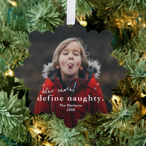 Simple funny naughty 2 photo christmas holiday ornament card