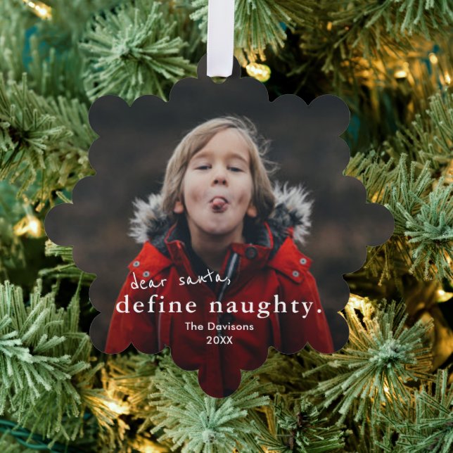 Simple funny naughty 2 photo christmas holiday ornament card (Insitu (Tree))