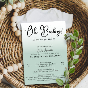 Simple Funny Oh Baby Sage Green 2nd Baby Sprinkle Invitation
