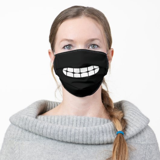 Simple Funny Smile Emoji Black And White Adult Cloth Face Mask (Worn)