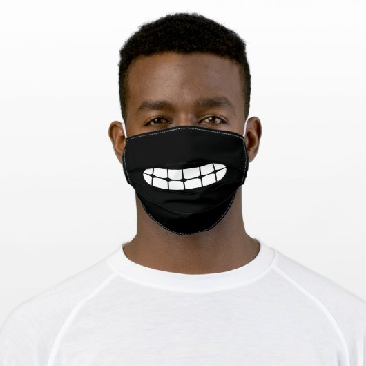 Simple Funny Smile Emoji Black And White Adult Cloth Face Mask (Worn)