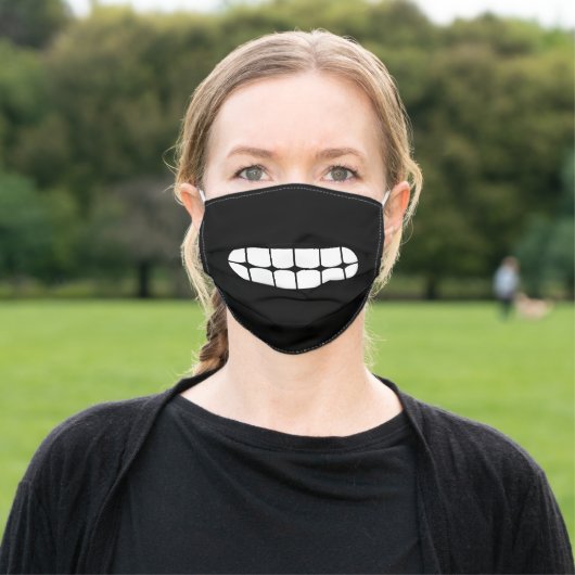 Simple Funny Smile Emoji Black And White Adult Cloth Face Mask (Outside)