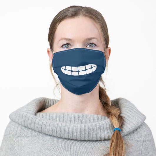 Simple Funny Smile Emoji Teal Blue Adult Cloth Face Mask (Worn)
