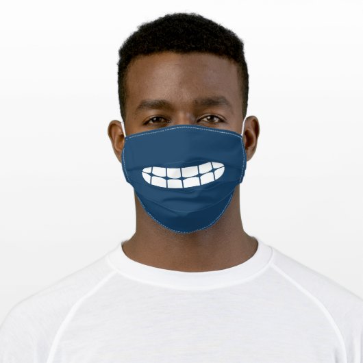 Simple Funny Smile Emoji Teal Blue Adult Cloth Face Mask (Worn)