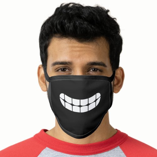 Simple Funny Smile Teeth Emoji Black And White Face Mask