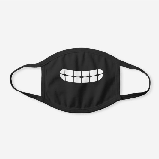 Simple Funny Smile Teeth Emoji Black Cotton Face Mask (Front)