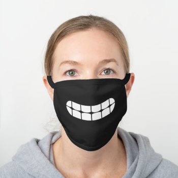 Simple Funny Smile Teeth Emoji Black Cotton Face Mask by TintAndBeyond at Zazzle