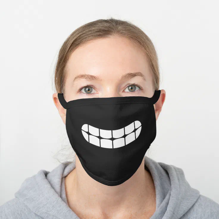 Simple Funny Smile Teeth Emoji Black Cotton Face Mask | Zazzle