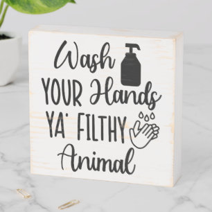Simple Funny Wash Your Hands Bathroom Reminder Wooden Box Sign