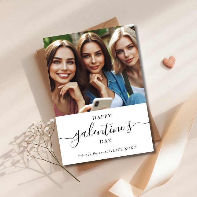 Simple Galentine's Day Friends Forever Photo Holiday Card (Creator Uploaded)