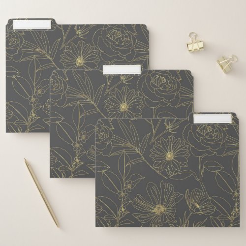 Simple garden flowers gold outlines design file folder