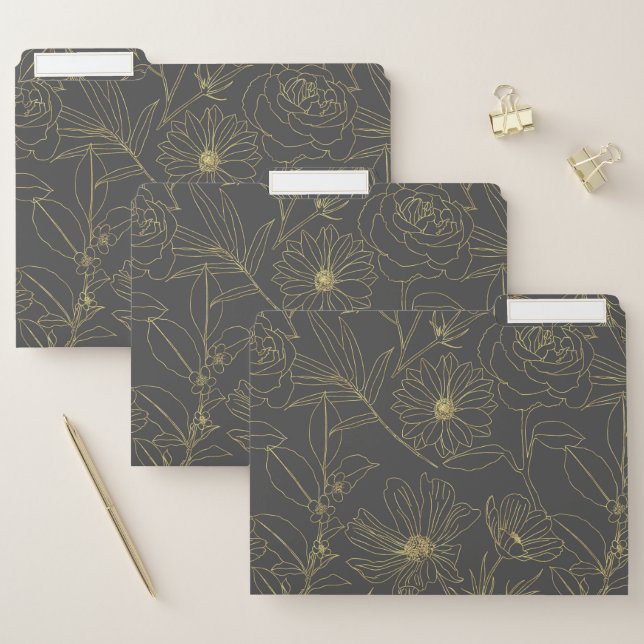 Simple garden flowers gold outlines design file folder (Set)