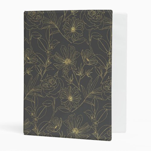 Simple garden flowers gold outlines design mini binder