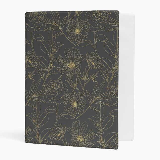 Simple garden flowers gold outlines design mini binder (Front/Inside)