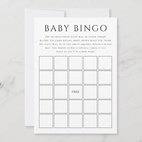 Simple Gender Neutral Baby Shower Baby Bingo Card
