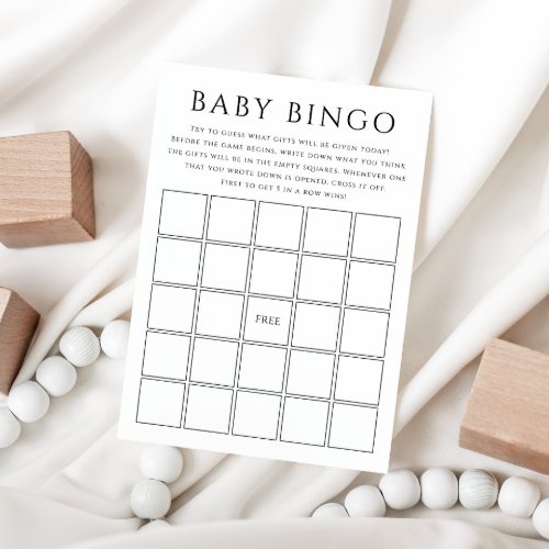 Simple Gender Neutral Baby Shower Baby Bingo Card
