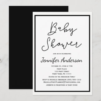 Simple Gender Neutral Black White Baby Shower Invitation