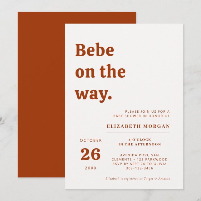Simple Gender Neutral Boho Terracotta Baby Shower Invitation (Front/Back)