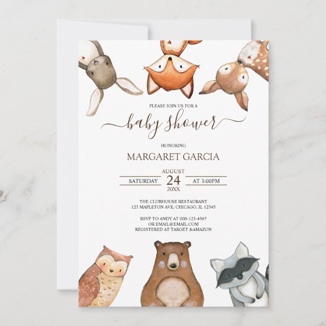 Simple Gender Neutral WOODLAND Baby Shower Invitation (Front)