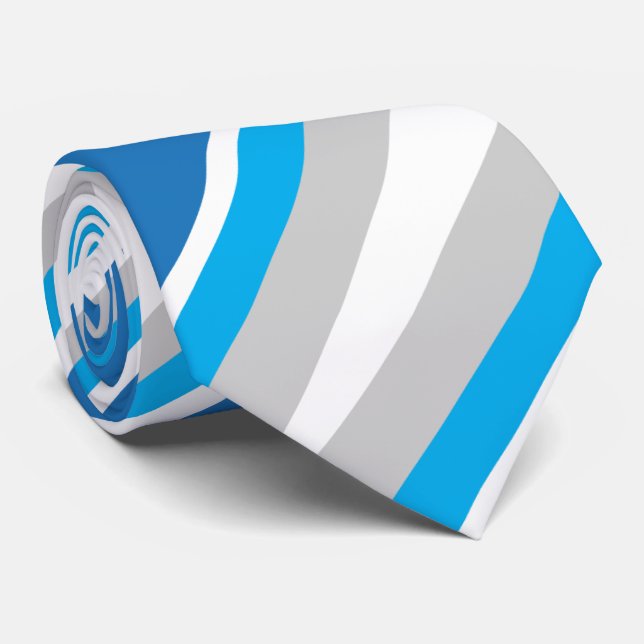 Simple Geometric Blue an Grey Stripes Neck Tie (Rolled)