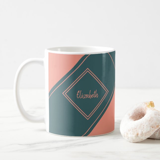 Simple Geometric Diamond Custom Name Coffee Mug (With Donut)