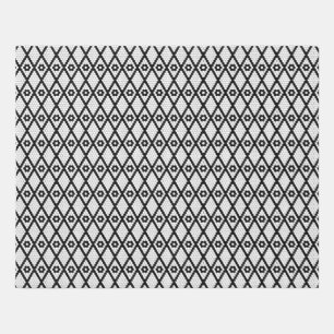 Simple Geometric Diamond Faux Tile Black and White Outdoor Rug