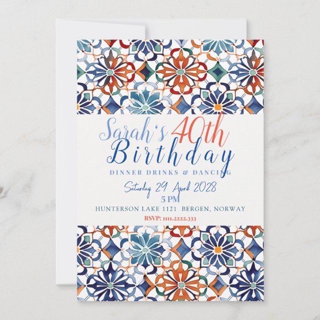Simple Geometric Floral Pattern Tile Invitation (Front)