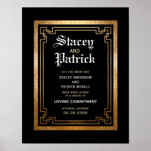 Simple Geometric gold black Wedding Certificate Poster