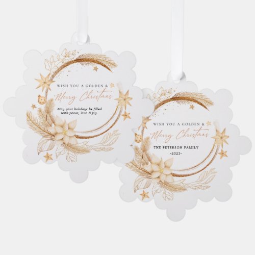 Simple Geometric Gold Floral Christmas Ornament Card