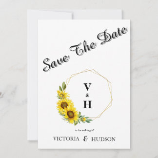 Simple Geometric Gold Sunflower Save The Date