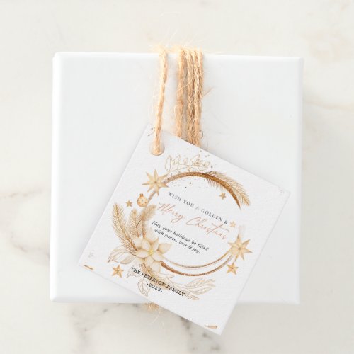 Simple Geometric Golden Floral Christmas  Favor Tags