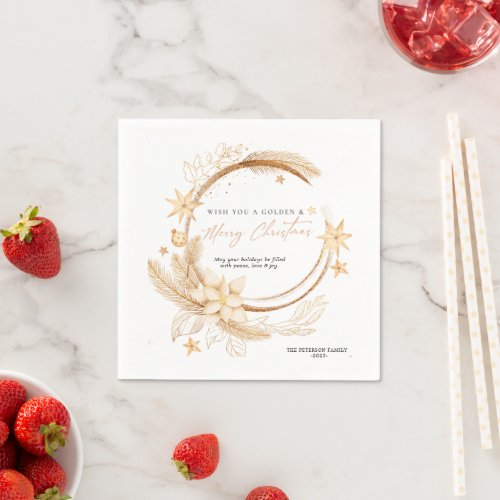 Simple Geometric Golden Floral Christmas  Napkins