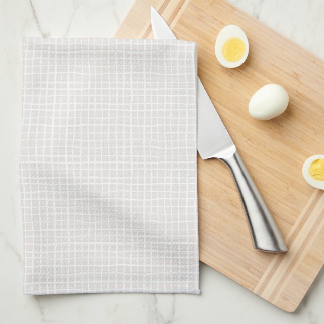 Simple geometric Grid beige white neutral check Kitchen Towel (Quarter Fold)