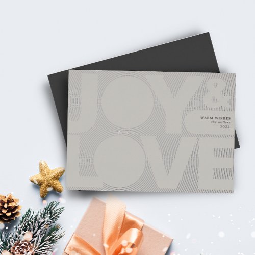 Simple Geometric Joy Love Gray and Silver  Foil Holiday Card